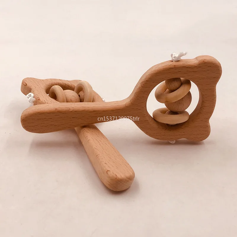 1 ชิ้นเด็กไม้ Teether กระต่ายนกฮูก Beech แหวนไม้ Teether พยาบาลจี้เด็กสัตว์ Rattles Chew ของเล่นอุปกรณ์เสริม