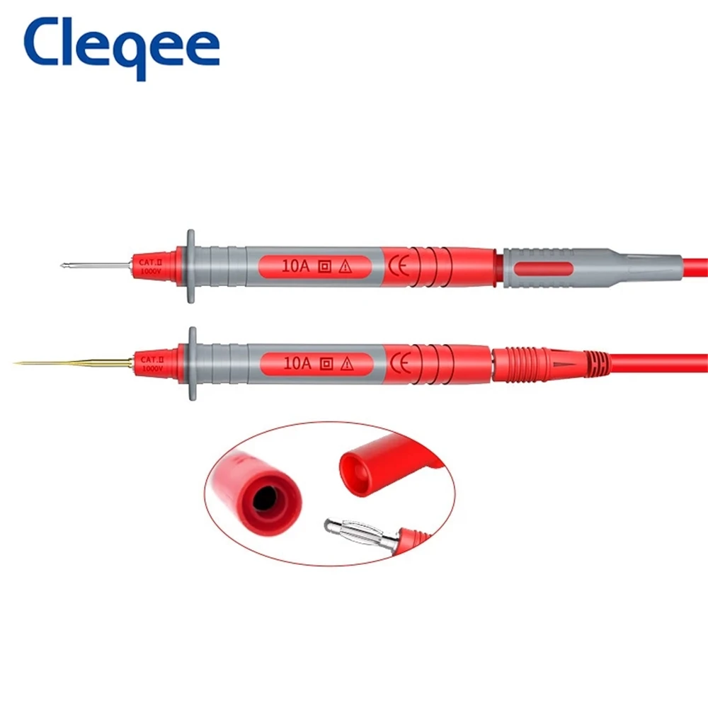 Cleqee P8003 pluma de sonda de prueba multímetro con agujas afiladas chapadas en oro reemplazables de 1mm + pluma de prueba multiusos de aguja de 2mm de espesor