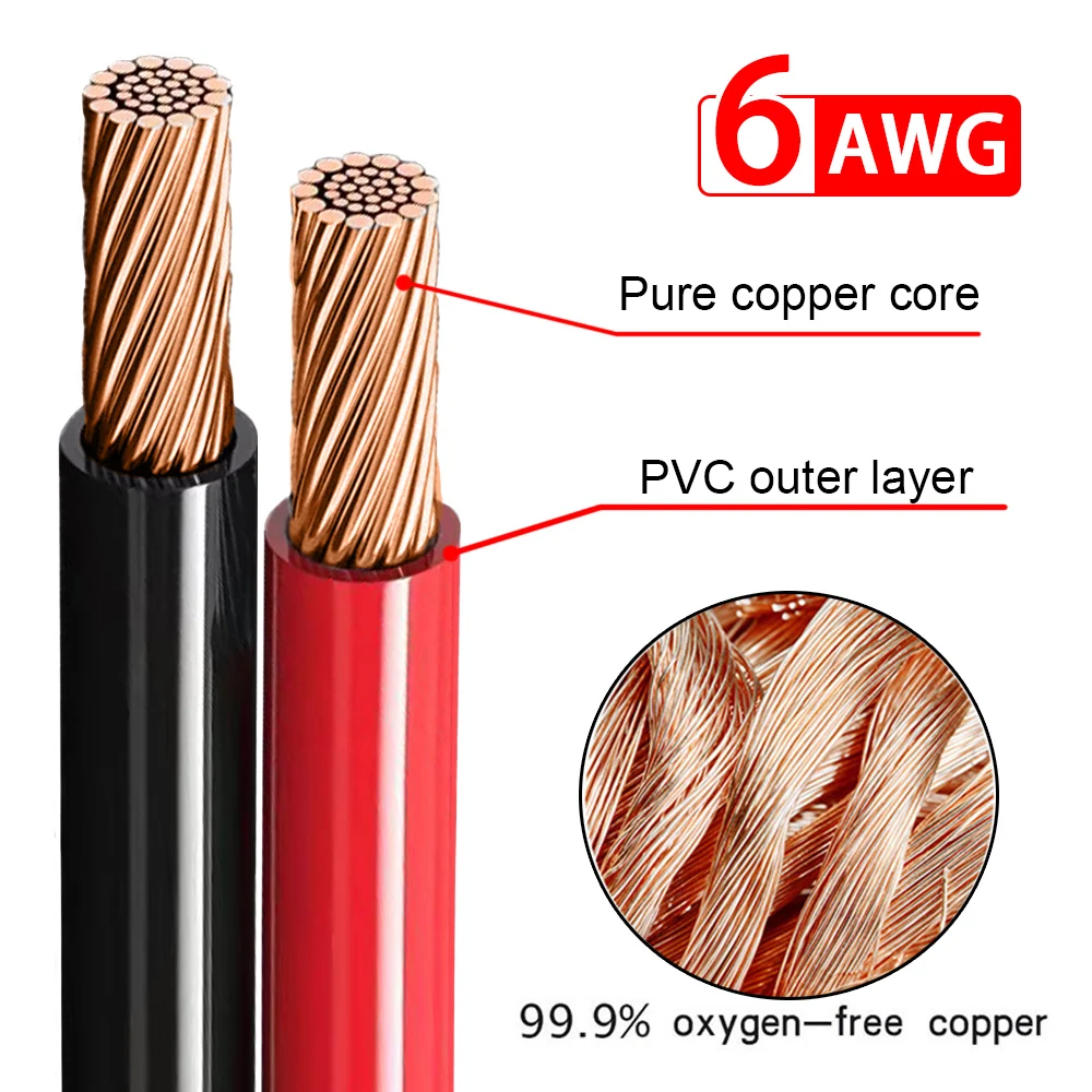 Batterie-Wechselrichter-Verbindungskabel-Set mit Anschlüssen, 6 AWG, 50 cm PVC-Draht, gesträhter roter Kupferkern, verzinnter Öse