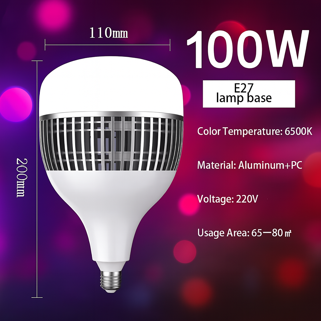 100W E27 LED Bulb - 220V High Power Bright Energy Saving Light 11x20cm for Home, Garage, Warehouse, Office