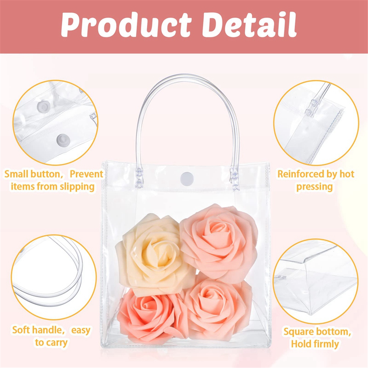 BABQ 20Pcs Transparent Gift Bag with Handle Wedding Candy Gift Packaging Reusable Tote Bag Christmas Shower 15x20x7cm