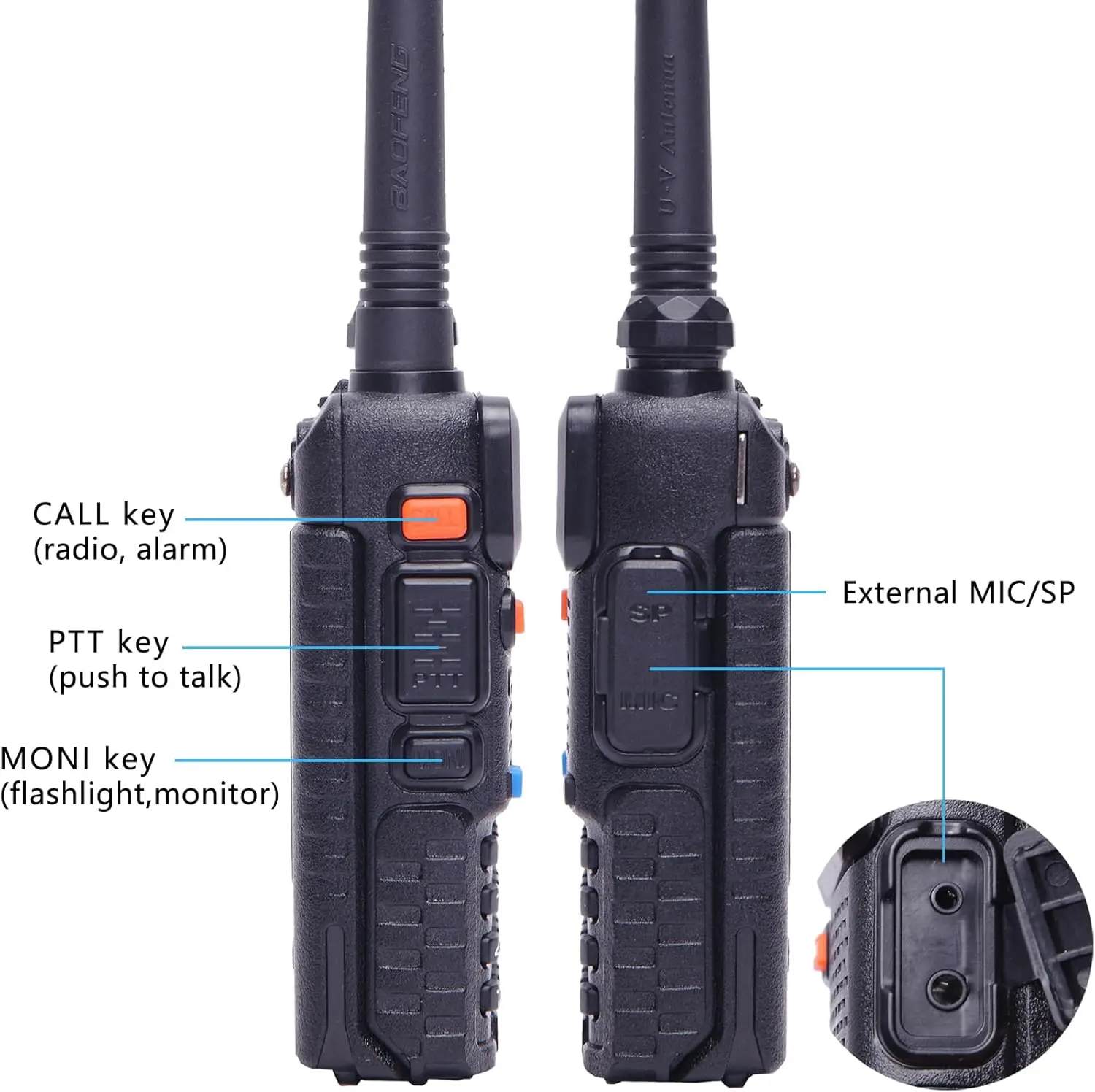 BAOFENG UV-5R 8 W Amateurfunk Dualband VHF UHF 2-Wege-Radio mit großer Reichweite für Wandern, Jagd, Camping, Skifahren, Reisen, Chirp-kompatibel