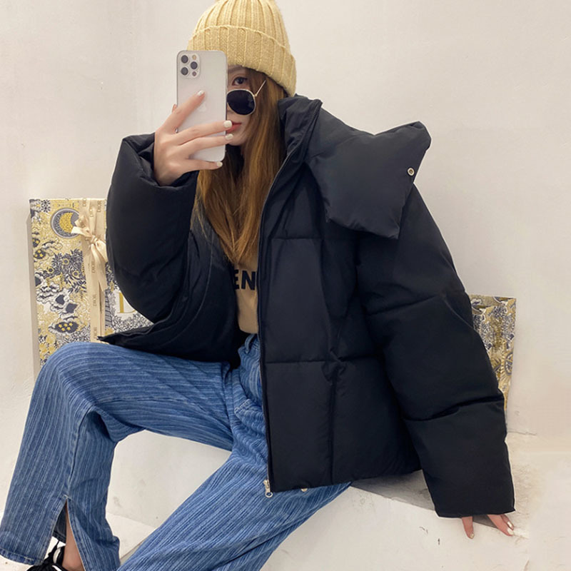 Chaqueta de invierno de gran tamaño para mujer, Parkas cortas con capucha, Parkas informales de Color sólido, abrigos acolchados de algodón cálidos y gruesos para mujer