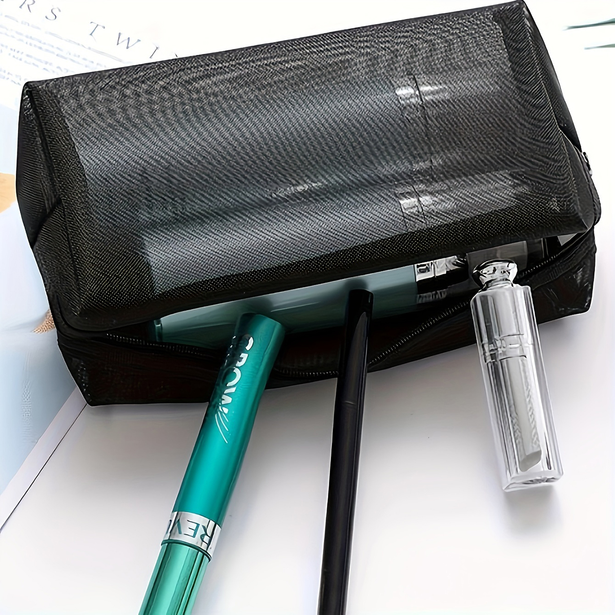 1PC borsa da viaggio per cosmetici in rete nera borsa per trucco con cerniera per le donne borsa da toilette per il lavaggio organizzatore per trucco custodia portatile