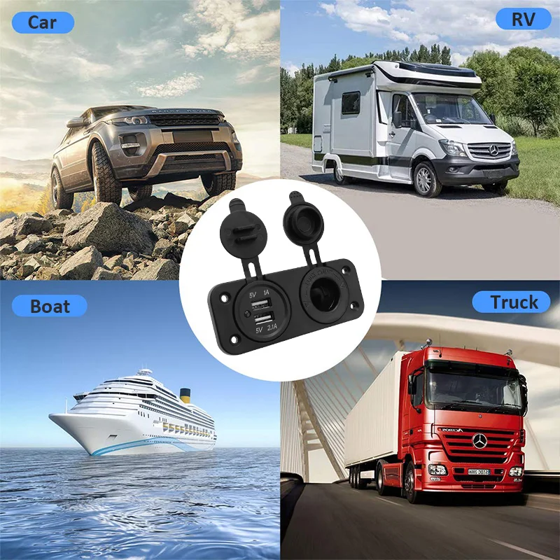 シガーライターソケットスプリッター 12V デュアル USB 充電器電源アダプターコンセント車ボートマリンオートバイスクーター RV DIY キット