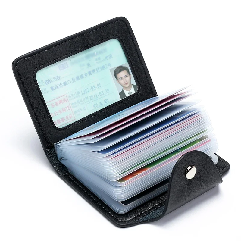 Tarjetero de visita antirrobo para mujer, tarjetero de identificación a la moda, 24 tarjetas, funda de bolsillo de cuero PU delgada, monedero