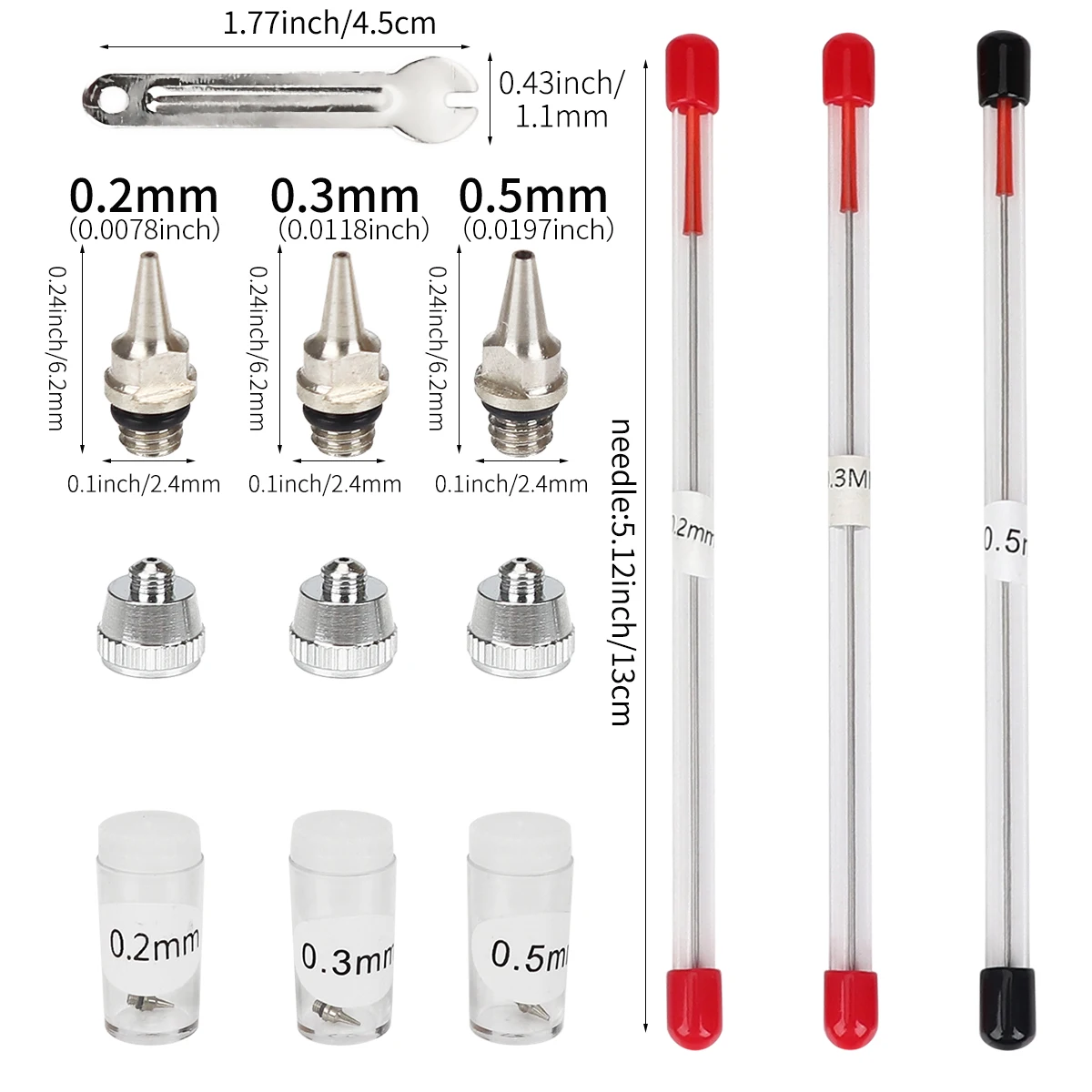 Set 3 0.2/0.3/0.5Mm Bình Bơm Phun Vòi Phun Kim Airbrushes Xịt Phun Sơn Phun Linh Kiện Thay Thế dụng Cụ Phụ Kiện