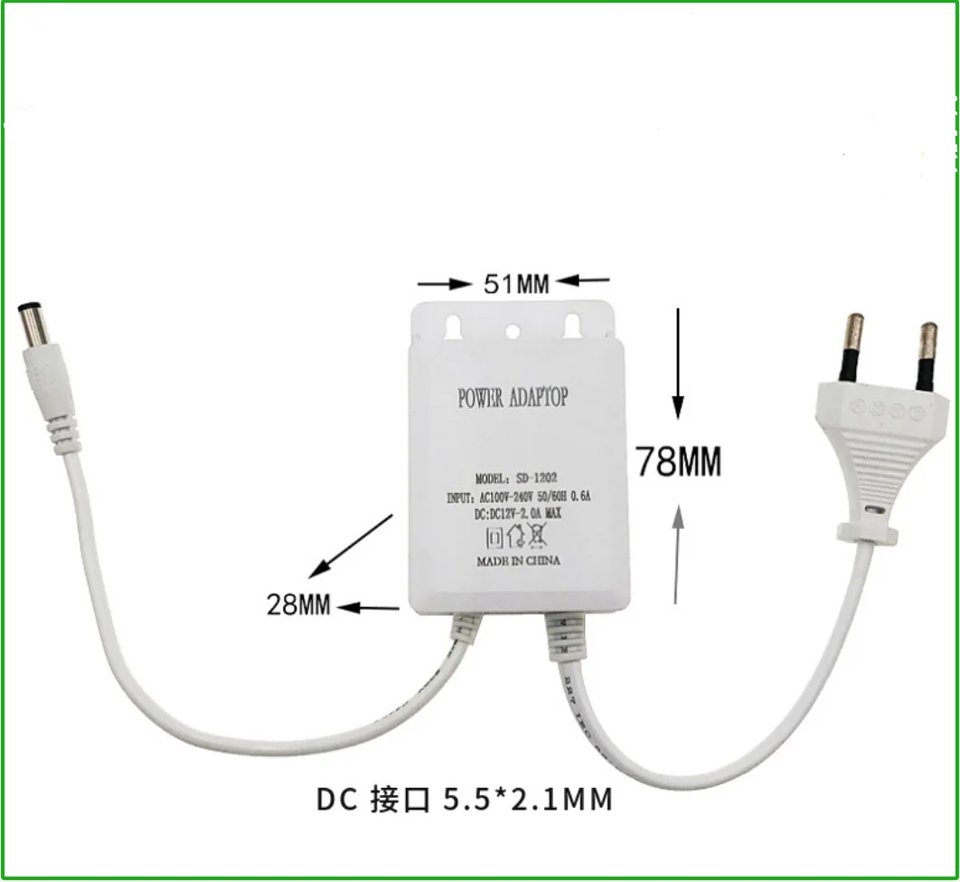 Adaptador de corriente europeo resistente al agua DC12V 2A para cámaras de vigilancia de seguridad CCTV cámara AHD NVR DVR entrada AC100V-240V 5,5mm * 2,1mm