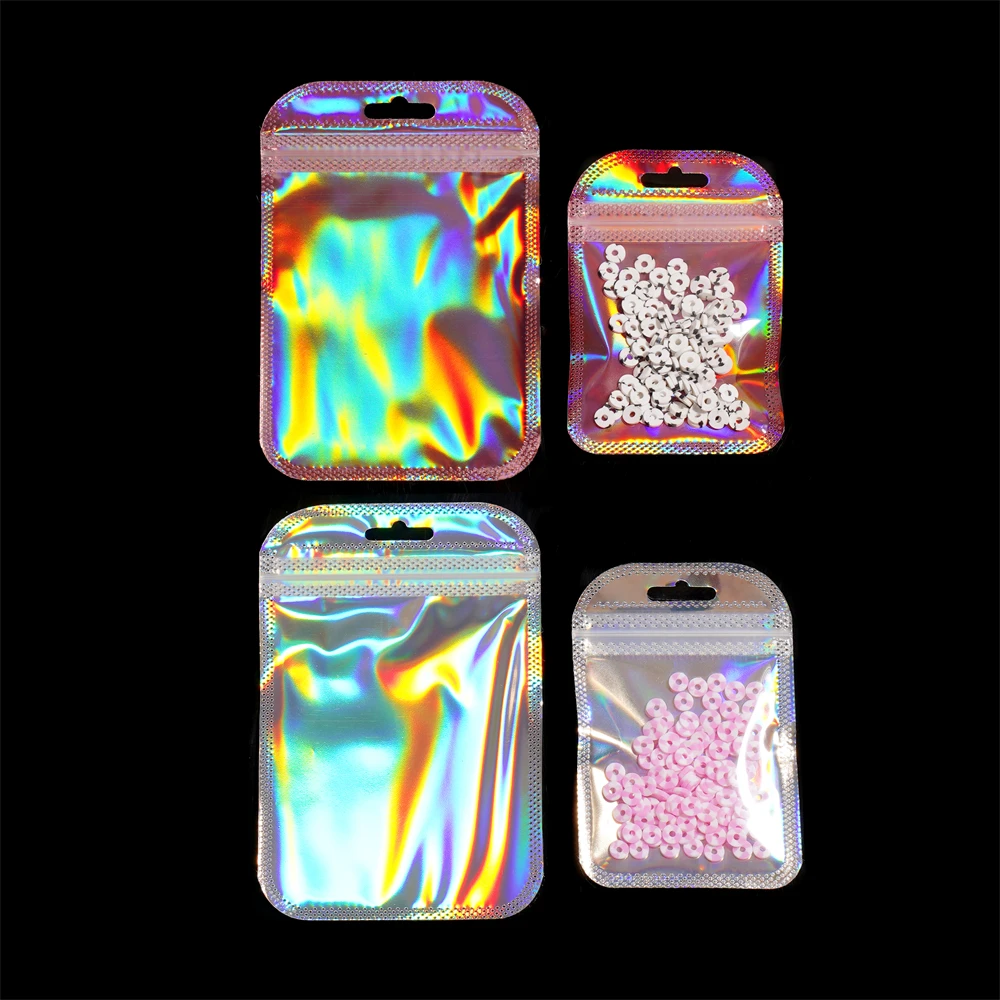50 ชิ้น/ล็อตสีรุ้งถุง Ziplock โปร่งใสเลเซอร์ Thicken ซีลพลาสติกสําหรับเครื่องประดับต่างหูจี้จอแสดงผลหัตถกรรม