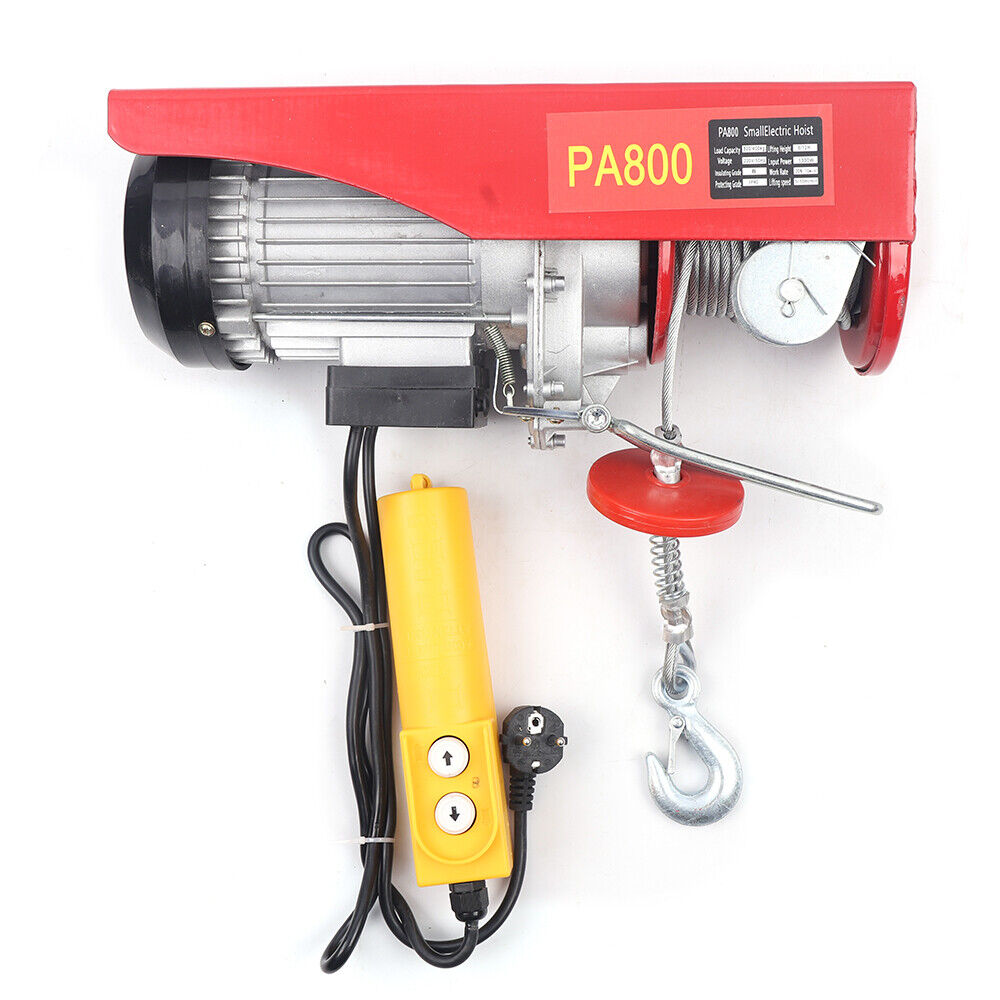 Elektrische Winde, 220 V-Kabel, 400–800 kg, Hubhöhe, Einzelhaken/Doppelhaken, 12 m/6 m, Stahldrahtseil, Durchmesser 5 mm