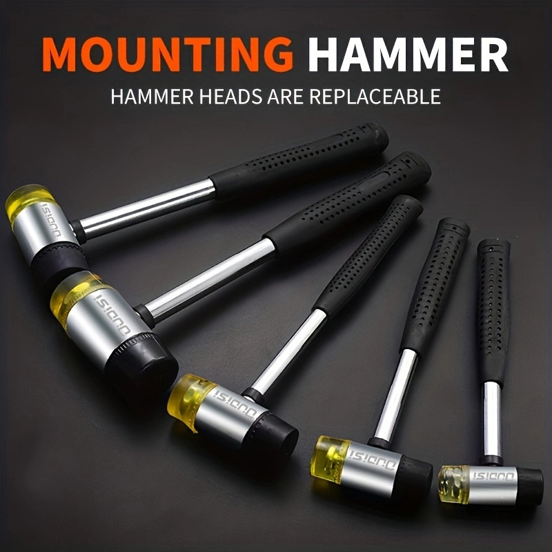 Martillo de goma de 1 pieza, equipado con medidor de mandril de anillo de madera para reparación y ajuste, martillo de instalación de goma, hamac de percusión
