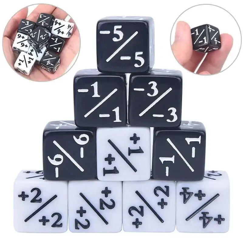 10 Stück 16 mm 6-seitige Würfelzähler + 1/-1 Würfelzählwürfel und negative zweifarbige positive und negative Würfel