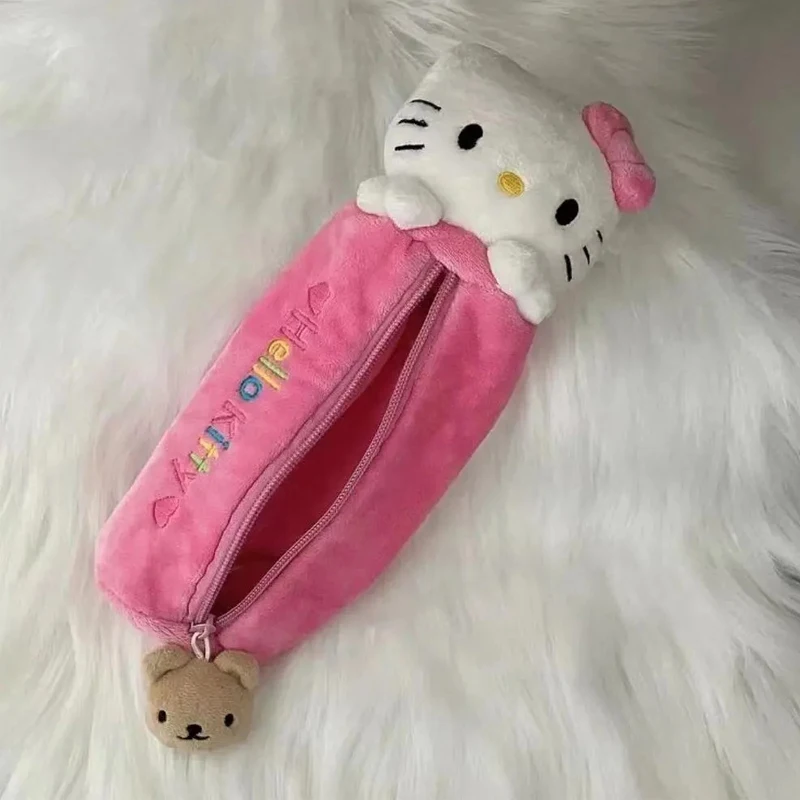 Kawaii การ์ตูนสีชมพู Hello Kitty ดินสอกระเป๋าน่ารัก KT Cat กล่องดินสอนักเรียนเครื่องเขียนโรงเรียนเด็กผู้หญิงของขวัญ