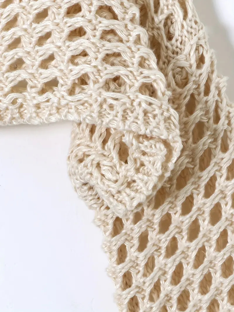 女性かぎ針編みニット中空アウトクロップトップ長袖すくめセーターメッシュカバーアップカーディガンストリートプルオーバー女性服 Y2k