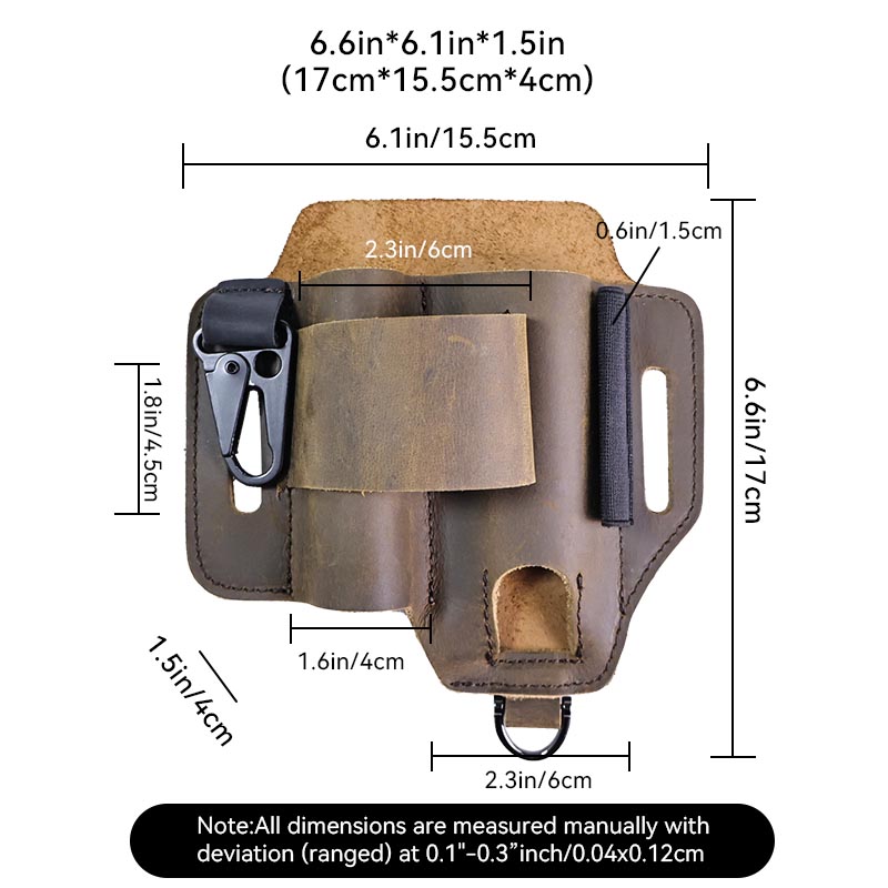 1pcGenuine Leather Outdoor Work Belt Bag,Multifunctional Protective Kit,Folding Knife,Flashlight Holder convenient toolmanagers