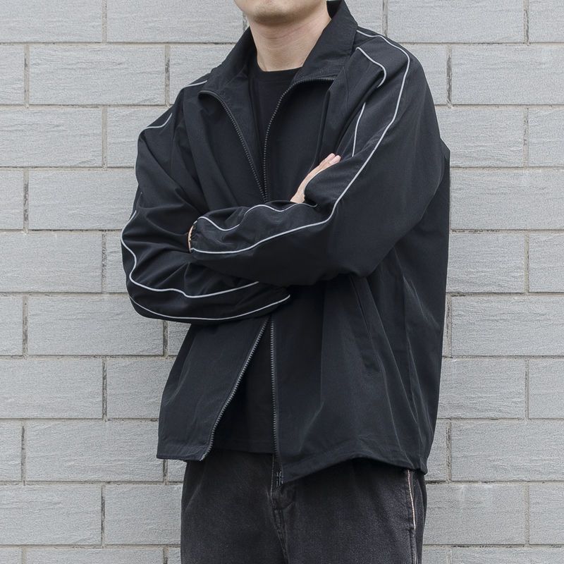 Chaquetas de otoño para hombre, cazadora holgada informal de retazos con cremallera a rayas y cuello levantado, chaqueta Bomber impermeable para deportes al aire libre
