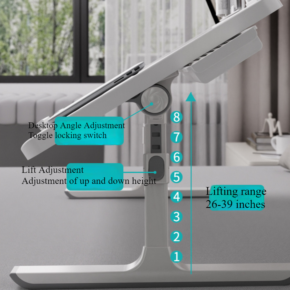 Foldable laptop bed tray table, height and angle adjustable laptop bed table, laptop table for bed/sofa/sofa chair/floor, laptop