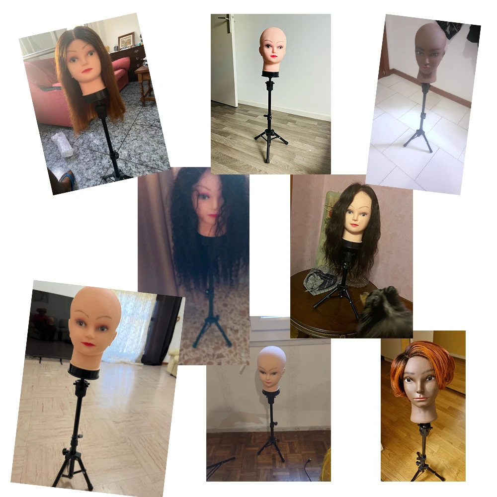 Soporte para peluca con trípode de 64cm con cabeza de maniquí calva, mini soporte para peluca negro, trípode con cabeza calva, soporte para peluca con trípode ajustable, pines en T