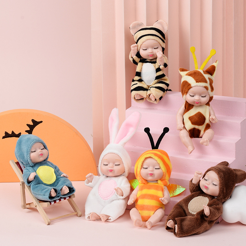 Simulação Rebirth Dolls para crianças, boneca, mini boneca fofa, animal dos desenhos animados, brinquedo infantil, presente de aniversário, moda nova, 13cm, 1pc