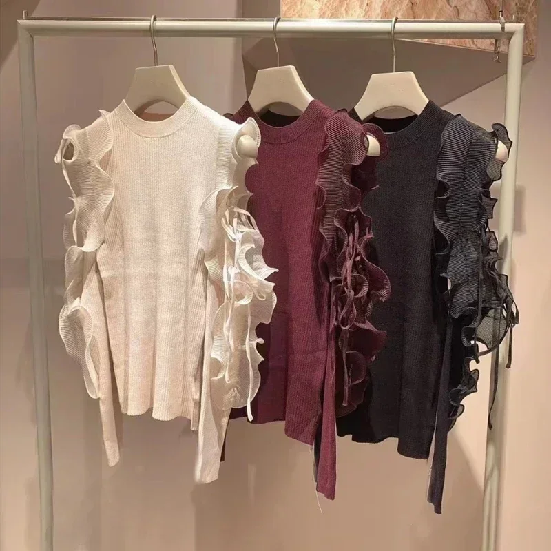Kuzuwata Süße Fee Rüschen Spitze Up Off Schulter Pull Femme Schlank Stricken Patchwork Pullover 205, JAPAN Neue Herbst Winer Jumper