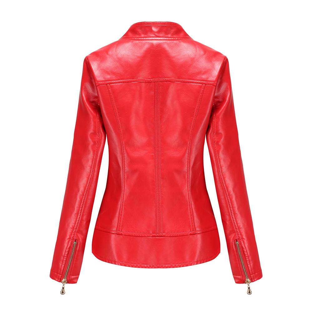 Nouveauté 2025 marque printemps automne moto vestes en cuir rouge veste en polyuréthane femmes mince manteau noir vert S-4XL