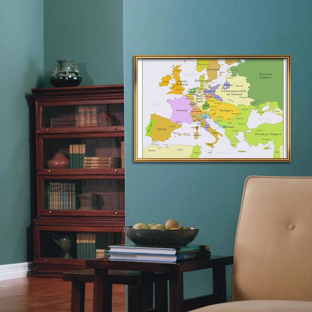 59*42cm 1700-1850 mapa europy Retro płótno malarstwo ścienne plakat artystyczny podróż szkolne szkolne dekoracja wnętrz w klasie