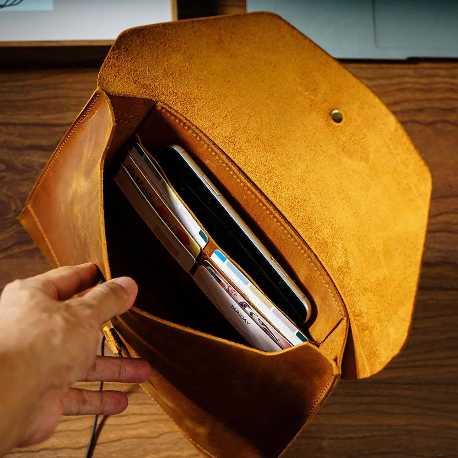 Genuine Leather iPad Sleeve Case with File Organizer - Document Storage Multifunctional Protective Folder with Card Slots