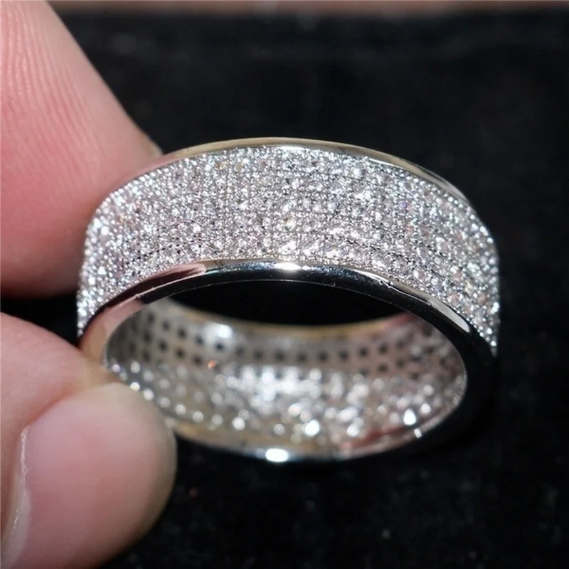 Anillo brillante de Color plateado y dorado para mujer y hombre, sortija redonda con incrustaciones de circonita blanca, joyería de compromiso, regalo de boda