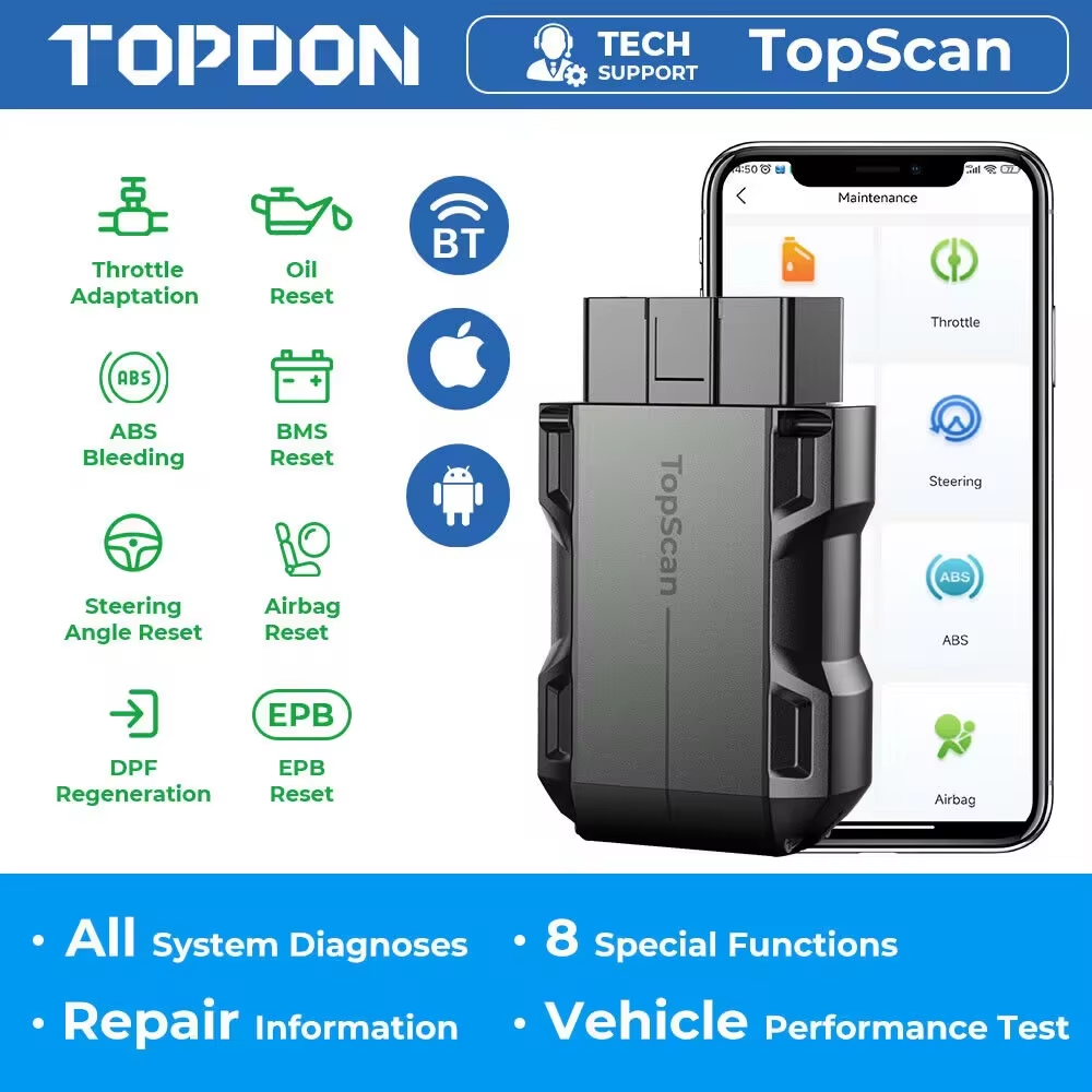 Сканер TOPDON TopScan Lite, умный диагностический инструмент, руководство по ремонту DTC, Bluetooth, считыватель кодов OBD2, полная система, активный тест