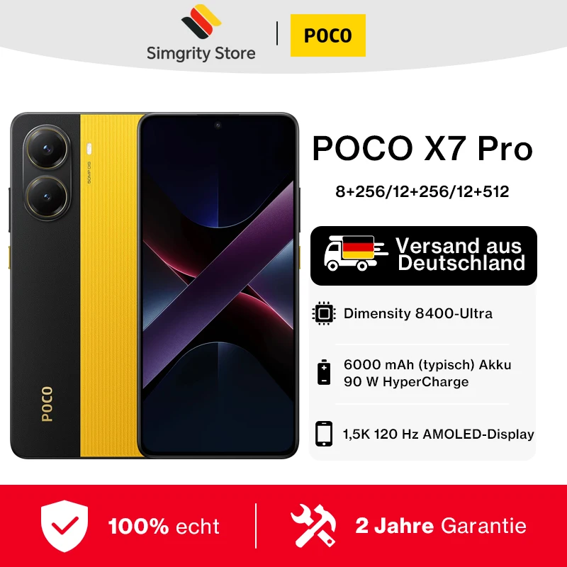 【Merk+】POCO X7 Pro Smartphone Afmeting 8400-Ultra 6000mAh 90W HyperCharge 6,67" AMOLED-display NFC Xiaomi HyperOS 2