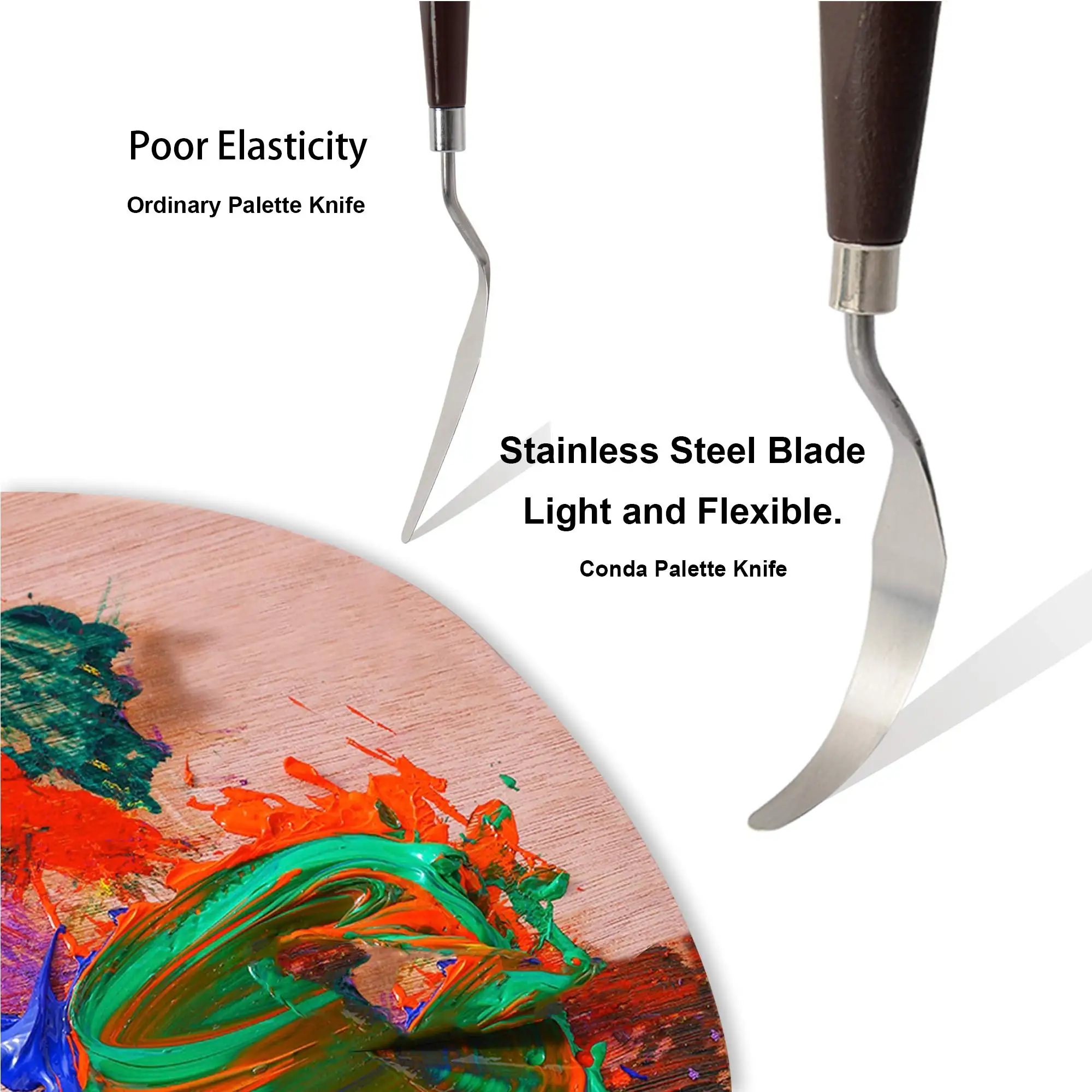 มีด Palette ภาพวาดไม้พายสแตนเลส Palette มีดสีน้ํามันมีดโลหะไม้ Handle