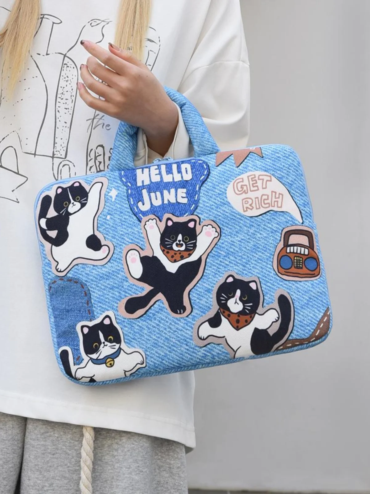 Cute fiti  Laptop Bag Women's Handbag  Inch iPad Tablet Protective Cover 5 Inch Storage Bag Faion Canvas Bag
