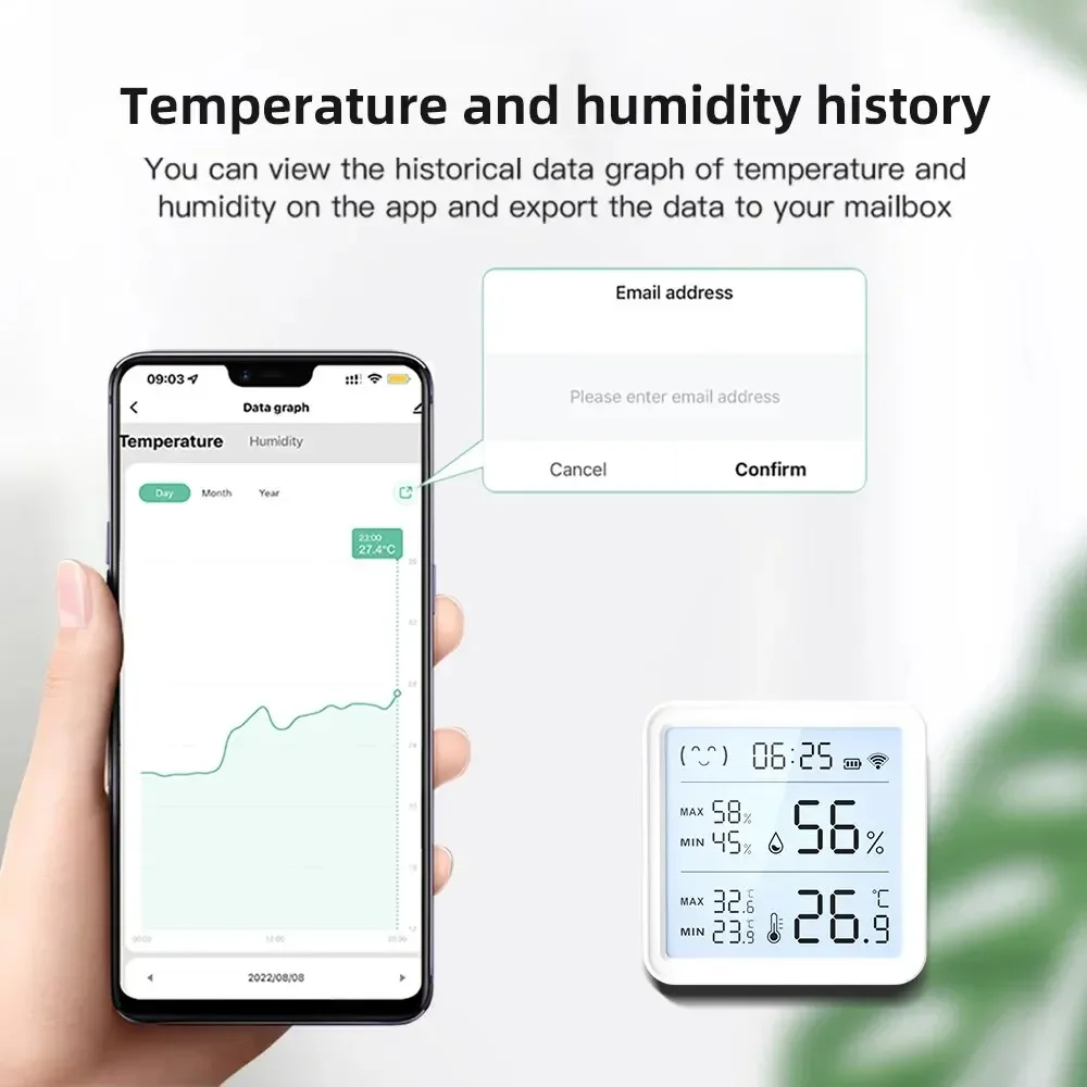 Tuya-Sensor de temperatura y humedad WiFi para hogar inteligente, higrómetro con retroiluminación, termómetro, Compatible con Bluetooth, Control por aplicación remota
