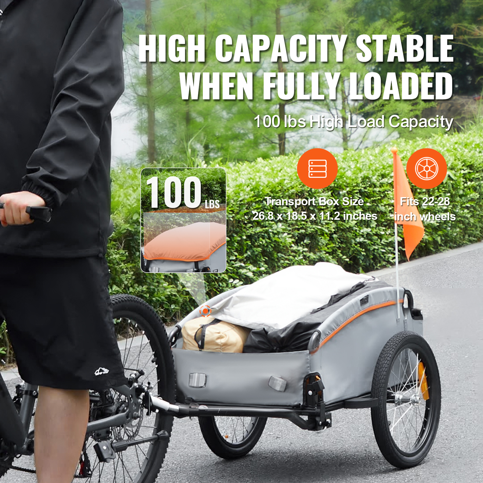 SucceBuy 100lbs Trailer de carga de bicicleta Dobrável Carrinho de vagão de bicicleta com capa à prova d'água e refletores seguros para roda de bicicleta de 22 "-28"