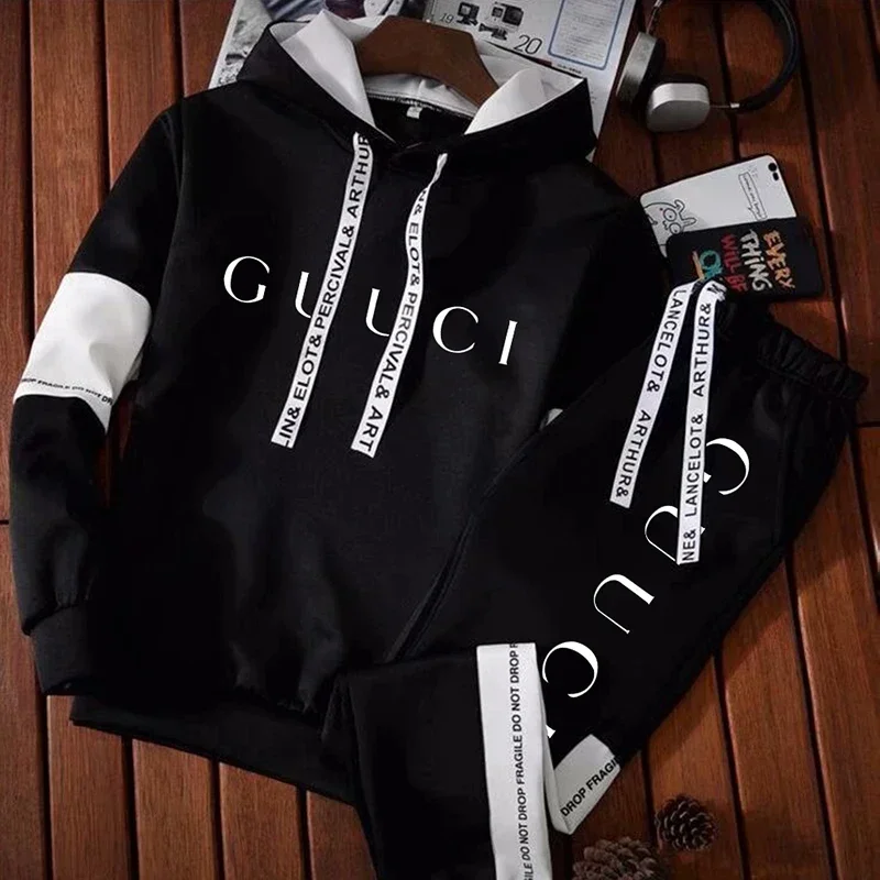 Agasalho masculino de alta qualidade moda com capuz moletom moletom casual tendência impressão pulôver clássico preto branco roupas jogging