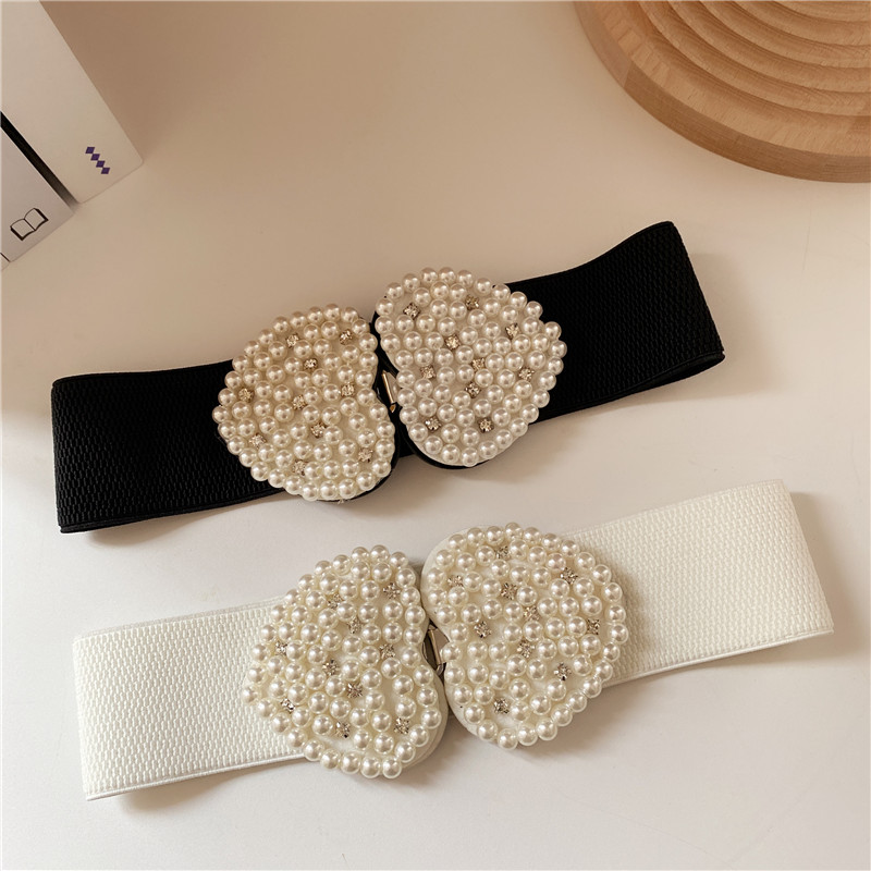 Linda pérola cintura elástica feminina saia elegante francesa combinando vestido elegante terno elástico cintura larga