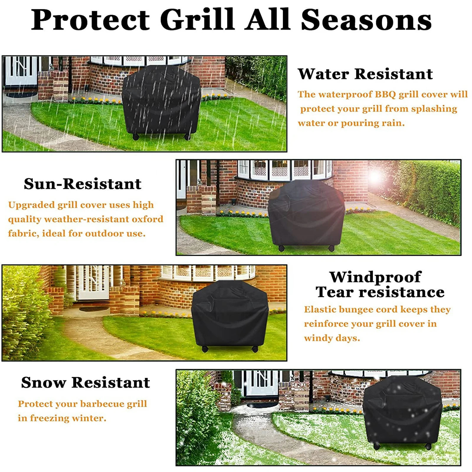 Cubierta para parrilla de varios tamaños, cubierta para parrilla de gas para barbacoa resistente al agua, negra, resistente al calor, resistente a las manchas, resistente al agua