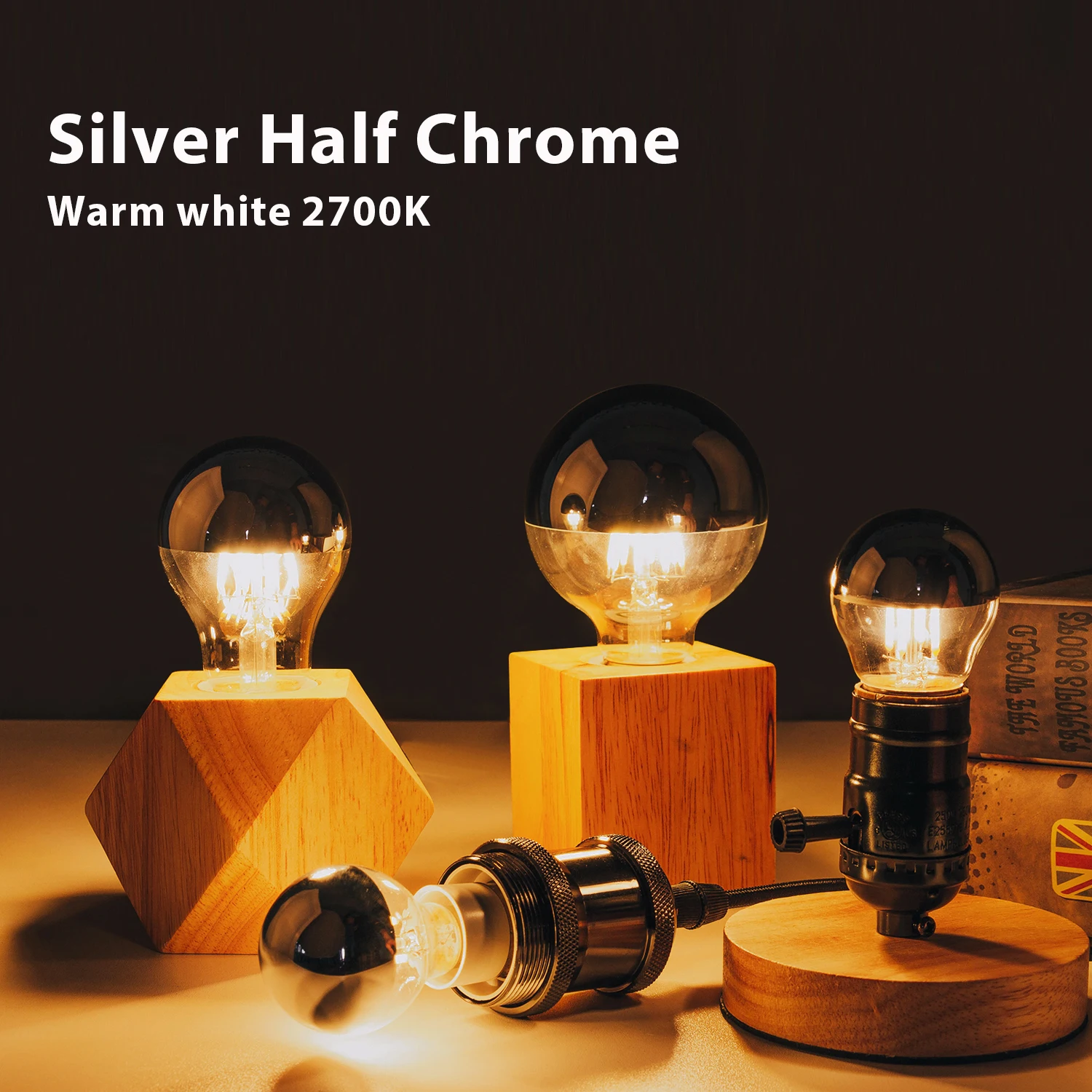 E14 E27 Half Chrome Light Bulb G45 A19 G80 4W 6W 8W 2700K Indoor Silver Bowl Mirror Decorative Dimmable LED Edison Globe Bulbs