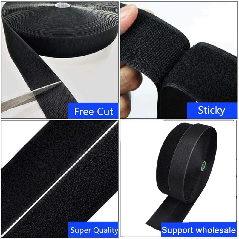5 เมตรเย็บ Fastener เทป Non-กาวตะขอและห่วง Magic ผ้าไนลอนสําหรับเย็บอุปกรณ์เสริม DIY 20/25 /30/50 มม.สีดํา