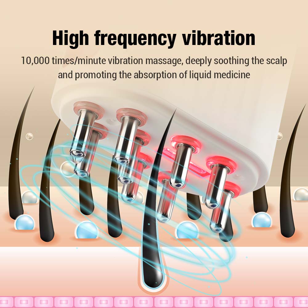Microcurrent หัวนวดหนังศีรษะ 625nm LED Light Therapy การสั่นสะเทือนนวดหวียา Liquid Oil Applicator Hair Growth หวี