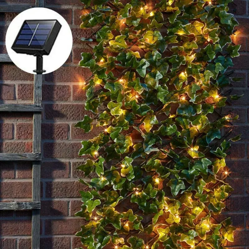 Luce solare a corda Foglia artificiale Fiore Luce Ghirlanda Decorazione Lampada per tende da camera per esterni per giardino di feste di nozze