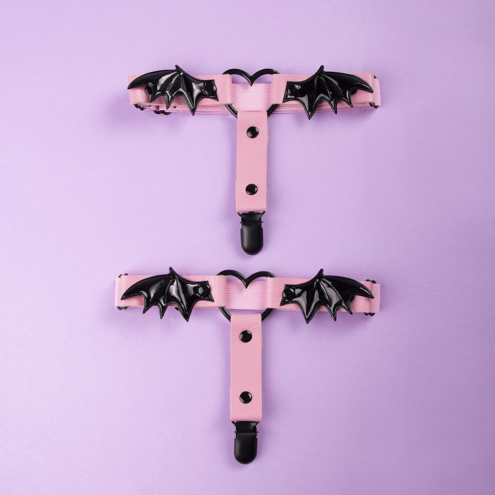 1 par feminino gótico coração forma coxa liga com asa de morcego punk perna liga cinto anti-deslizamento meia clipe boate festa perna corrente