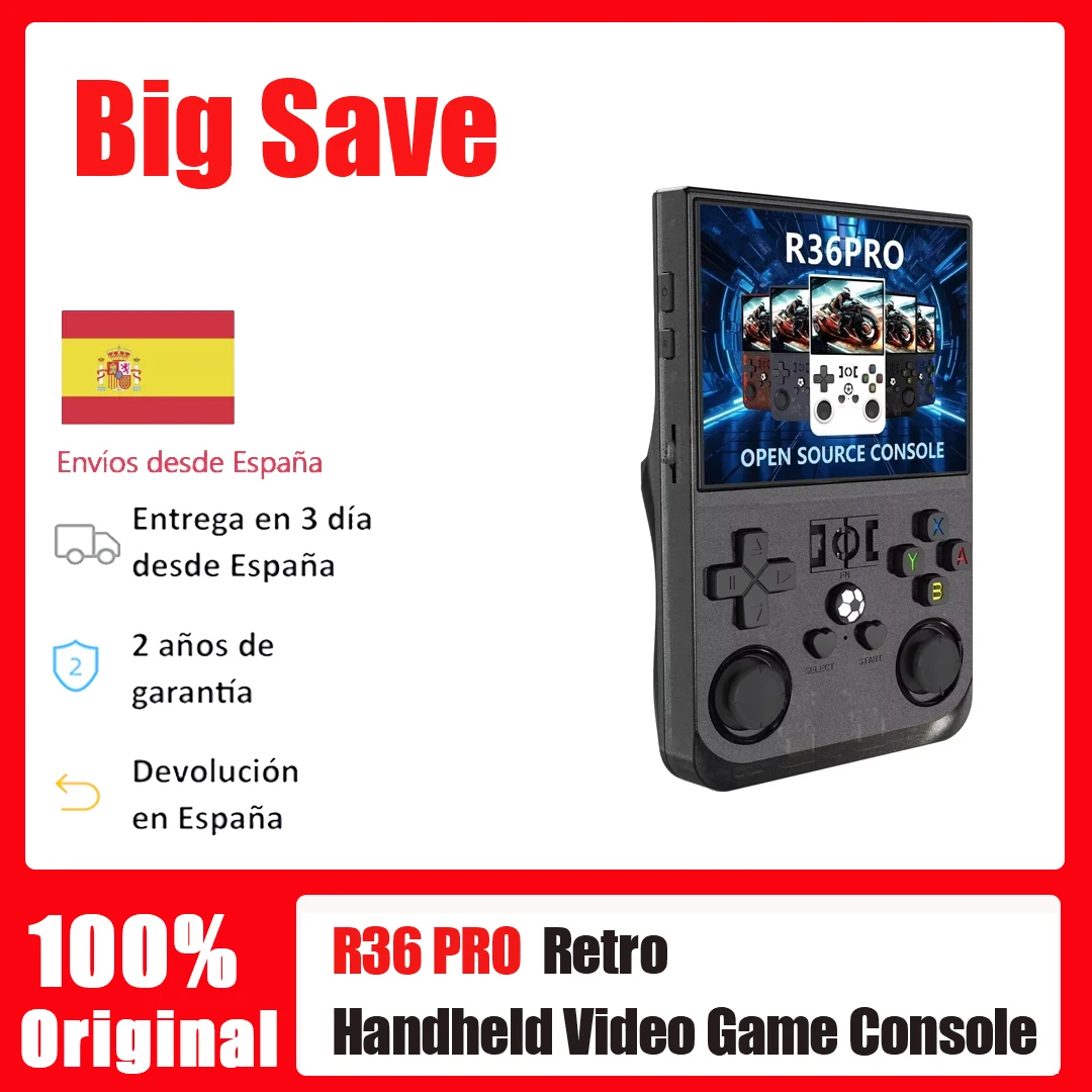 Consola de videojuegos portátil R36PRO, sistema Linux, pantalla IPS de 3,5 pulgadas, reproductor de vídeo portátil de bolsillo, 64 GB, 128 GB