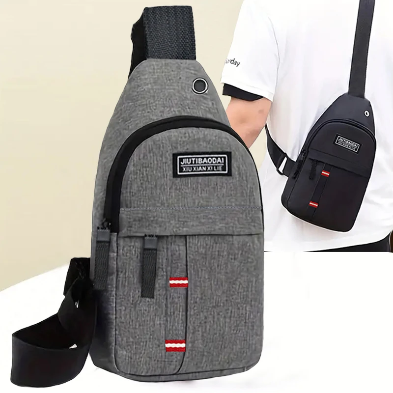 Bolsa de peito funcional masculina estilo neutro, adequada para viagens de negócios. Design simples, feito de material de nylon, com alça crossbody