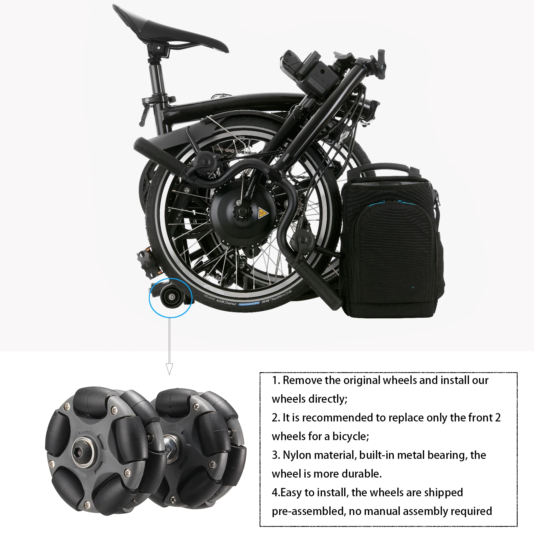 2 Chiếc 58 Nylon Omni Bánh Xe Dễ Dàng Lăn Bánh Xe Brompton Nối Dài Cần Kính Xe Đạp Phía Sau Hàng Hóa Giá Phần xe Đạp Gấp