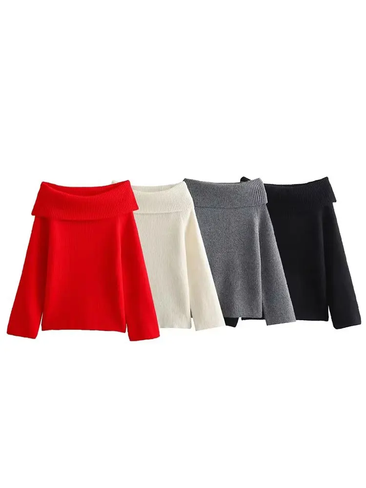 HH Frauen Fashion Solid Off Schulter Pullover Langarm Gestrickte Pullover Pullover Herbst Weibliche Casual Strickwaren Chic Top