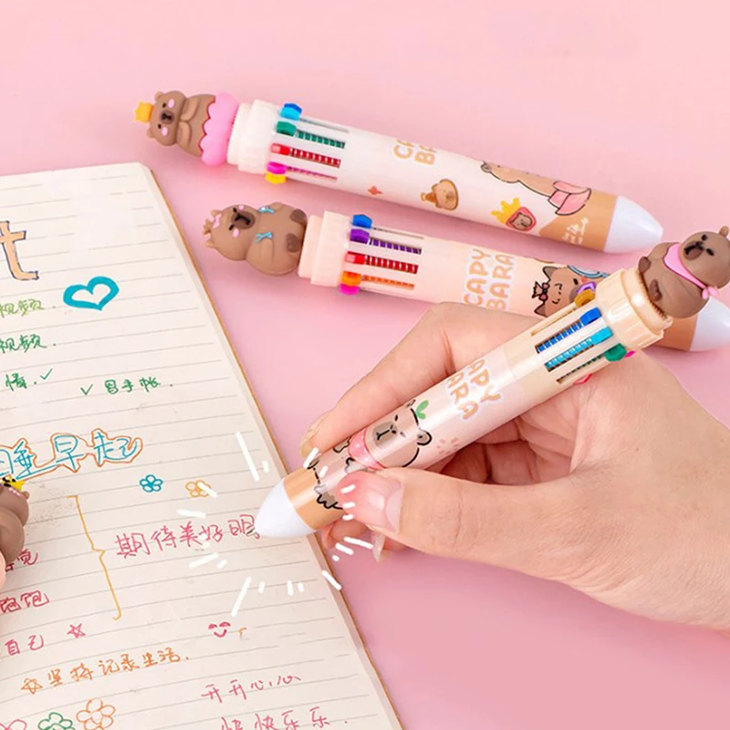 10 kleuren Balpen Capybara 0.5mm Kleurrijke Inkt Gel Pennen Siliconen Kawaii Pennen School Kantoorbenodigdheden Briefpapier
