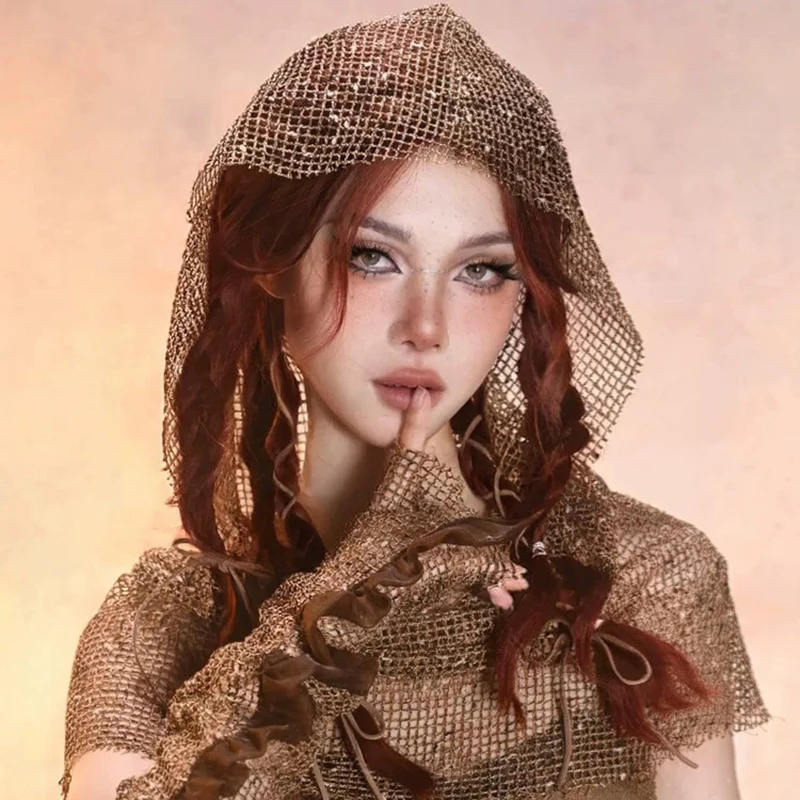 Vintage niñas sombrero manga desierto residuos viento señoras cadena Harajuku viento Punk Hip Hop Cosplay Y2K marea velo fresco manga de mano