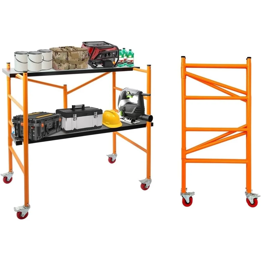 Multi-Purpose Scaffolding Platform Portable Rolling Steel Ladder 800lbs Capacity Locking Wheels Adjustable Height DIY Projects