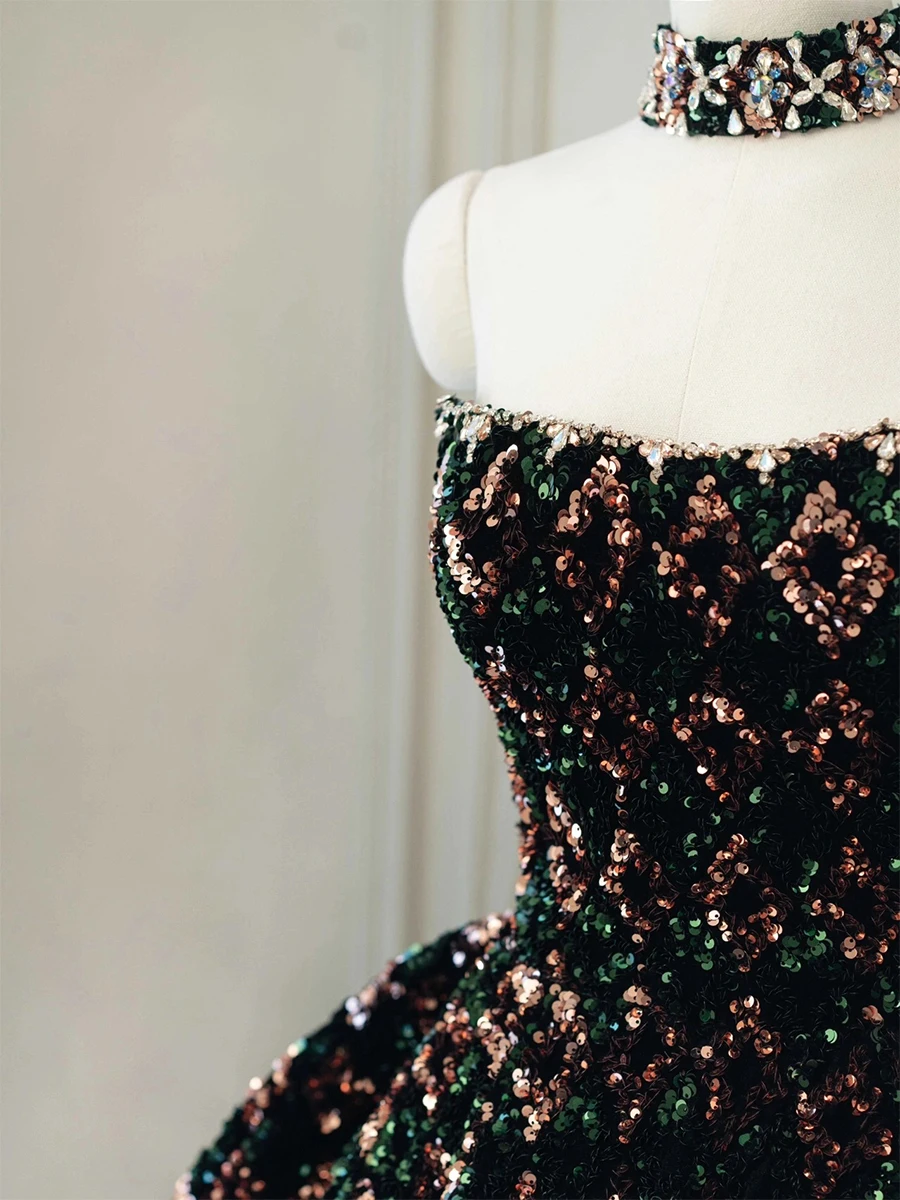 JVDV Black Sparkly Sequins Beaded Prom Dresses 2023 Real image puffy pricess lace-up corset celebrity red carpet evening gowns